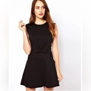 Ted Baker Aruna Dress Women 4 Black Bow Embellished Fit Flare Stretch Sleeveless